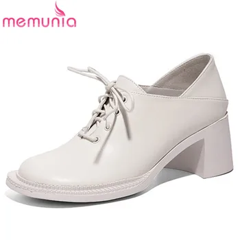 

MEMUNIA 2020 new arrive women pumps full genuine leather shoes cross tied round toe spring summer vintage single shoes woman