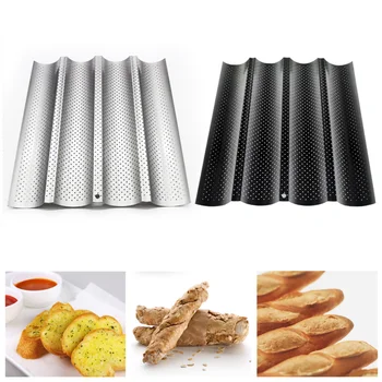 

French Bread Baguette Pan Mold Non-Stick Wave Loaf Bake Baking Mould 4 Slots