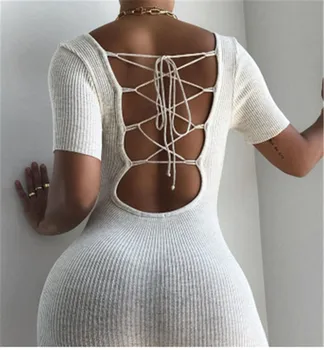 

2020 new style short sleeve backless criss-cross jumpsuit playsuit