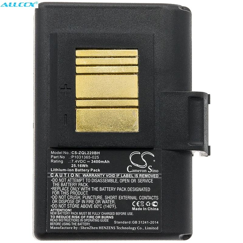 Аккумулятор Cameron Sino 3400mAh для Zebra QLN220 QLn220HC QLN320 QLn320HC ZQ500 ZQ510 ZQ520 ZQ610 ZQ620 ZR628 ZQ610HC
