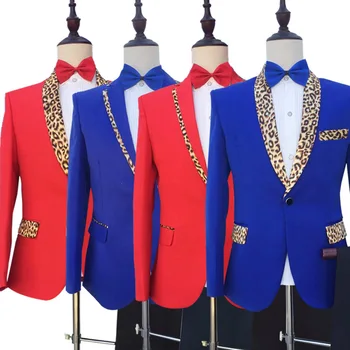 

2020 Men Slim Fit Leopord Pattern Joint Suit Large Chorus Performance Suit Stage Host Performance Groom Marriage Formal Dress