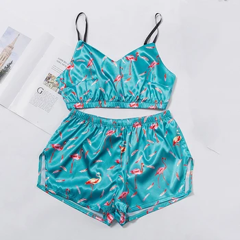 

Women's Sleepwear Sexy Pijamas Women Pajama Set Silk Home Suit Summer V Neck Satin Pyjamas Femme Sleepwear Animal Cartoon Print