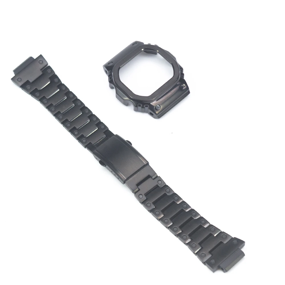 DW5600 5610 часы набор ремешок для часов ободок обновление модификация Металл 316L Нержавеющая часы аксессуары - Цвет ремешка: Cool Black Set