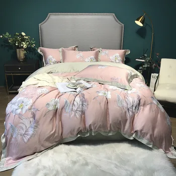 

60 Tencel Four-piece Set Solid Color Double-Sided European Style Simple Bedding Article Western Style Viscose Double Linen Quilt