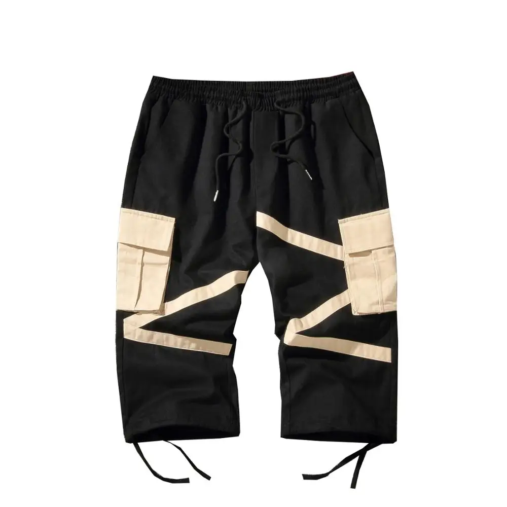 Harajuku Western Style Men Pockets Harem Pants Nice Hip Hop Streetwear Casual Calf-Length Pants Loose Mens Cropped Short Pants