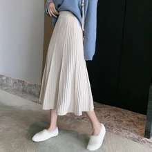 Faldas mujer moda/юбка с завышенной талией, плиссированная юбка в стиле ампир, корейский стиль, Осень-зима, женская одежда до середины икры, новинка