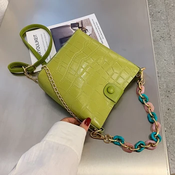 

2019 Acrylic Chain Women Bucket Bag Fashion Crocodile Pattern Handbag Purse Female Simple Shoulder Messenger Bag Tote Package