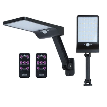 

New 2Pcs 48LED Solar PIR Motion Sensor Wall Light Outdoor Yard Street Lamp Remote Control Black