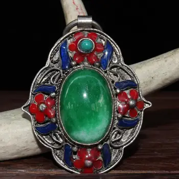 

Exquisite antique jade inlaid with white copper Cloisonne Pendant