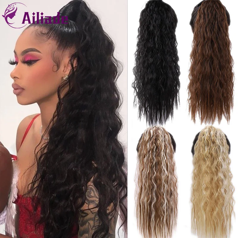 Ailiade 18 22 Inches Long Kinky Curly Synthetic Ponytail