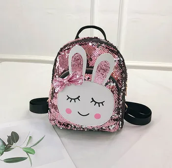 

Children Girls Cartoon Babbit Backpack Bag PU Leather + Sequins Kids Girls Small Zipper School Bookbag Travel Backpack Rucksack