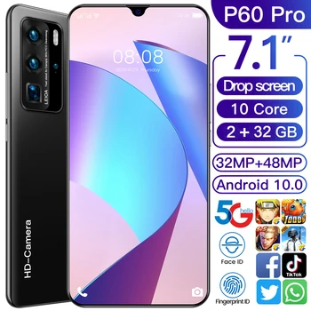 

Global version P60 pro Smartphones Hexa Core Android 5600mAh Cell Phones 32GB 7.1 inch Dual Sim Cards 3 Cameras Cell Phones