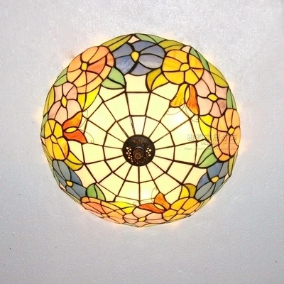 

16inchModern Tiffany Baroque Stained Glass Suspended Luminaire E27 LED Iron Chain ceiling Light Lamp for Home Parlor Dining Room