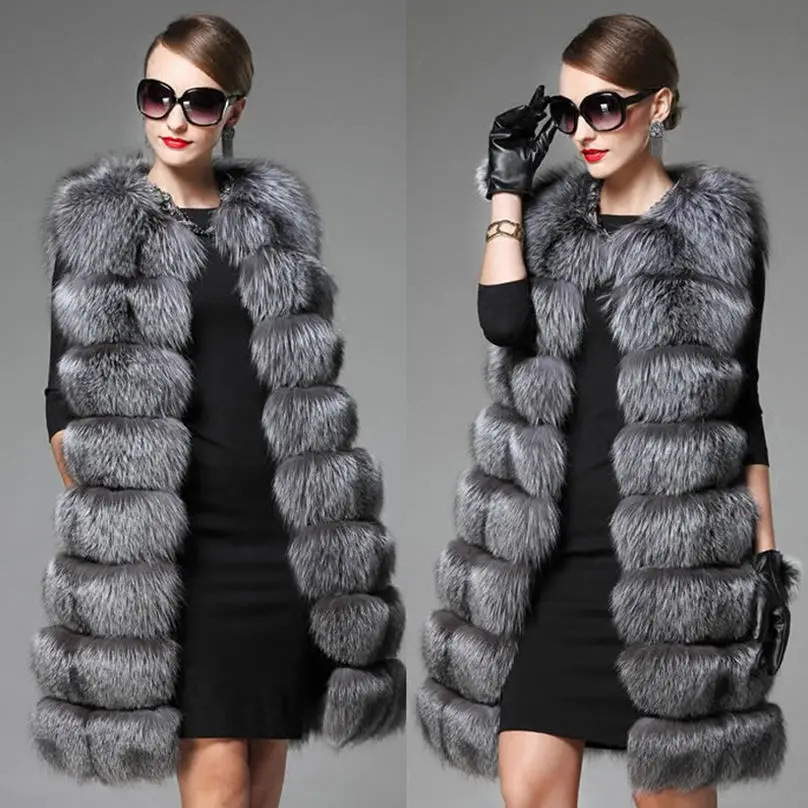 6XL женские жилеты из искусственного меха осенние зимние женские длинные куртки без рукавов из искусственного меха серебристой лисы размера плюс 4XL 5XL