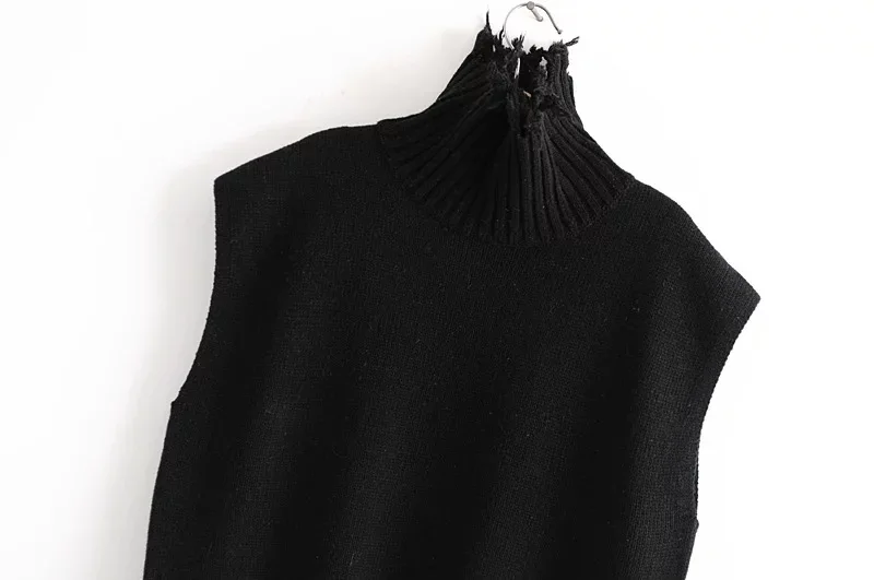 Woman modis spring solid turtleneck tassel sleeveless jersey knitted jumper pullover crop vest sweater dropshipping Y1006