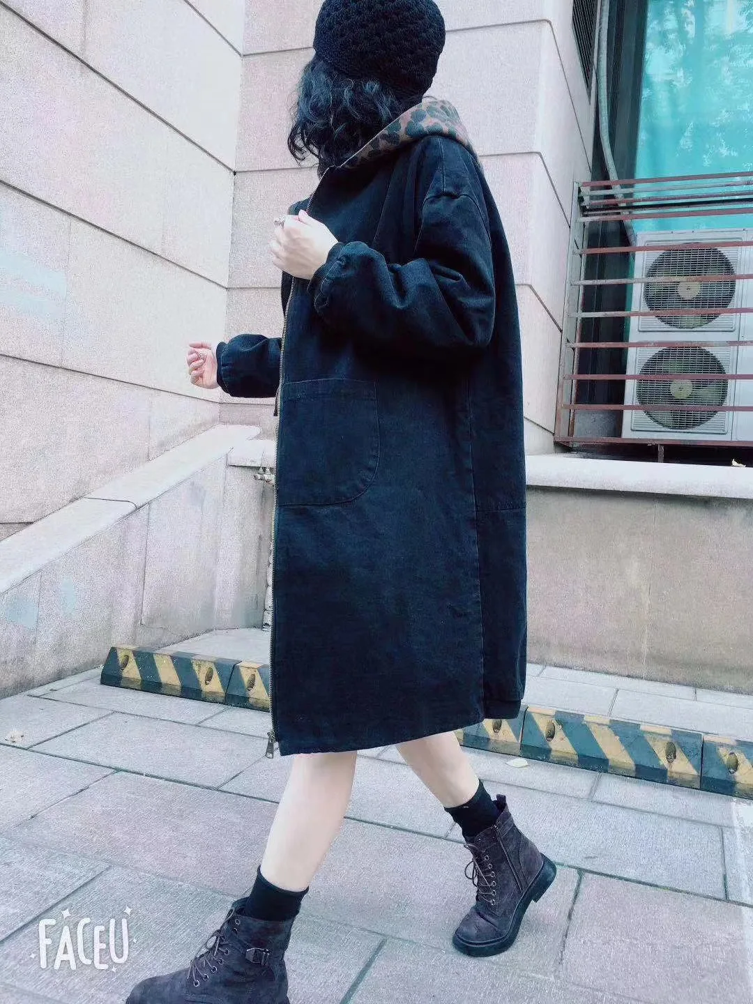 

19 Autumn And Winter Origional Large Size Hooded Jeans Coat Retro Thick Casual Loose-Fit Mid-length WOMEN'S Cotton Padded Clothi