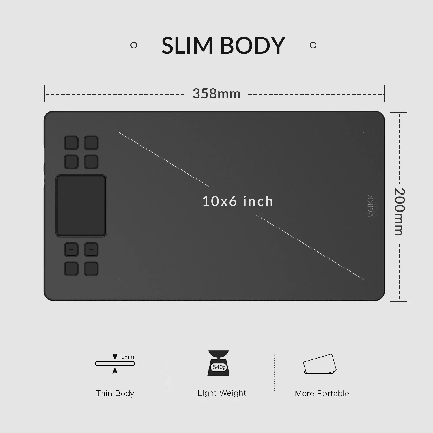 Graphics Drawing Tablet 10x Polegadas 8192 Níveis sem Bateria Caneta Passiva Sensibilidade à Pressão Tablet Digital Veikk-a50 - Imagem 4
