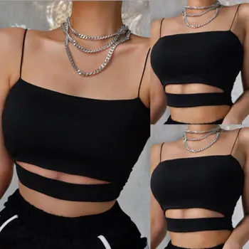

Sexy Women Boho Slim Fit Summer Black Vests Cami Crop Top Strappy Tank Bustier Bra Bralette Beach Wear