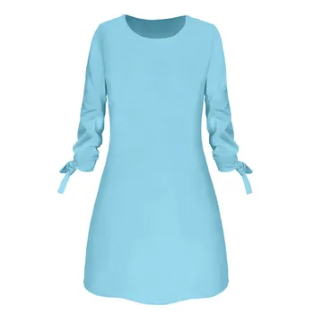 

Solid Color Dress Plus Size O-neck Loose Dresses 3/4 Sleeve Bow Elegant Beach Female Vestidos 2020New Fashion #Zer