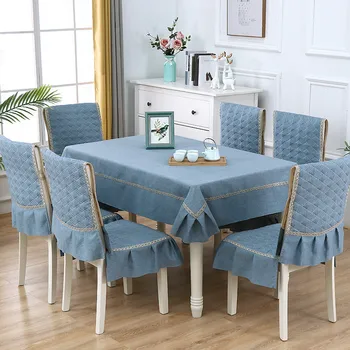 

1pc Solid Tablecloth or 5-7pcs Tablecloth Chair Seat Covers Set Table Cloth Dust Cover Chair Cushion Home Hotel Party Decor Blue