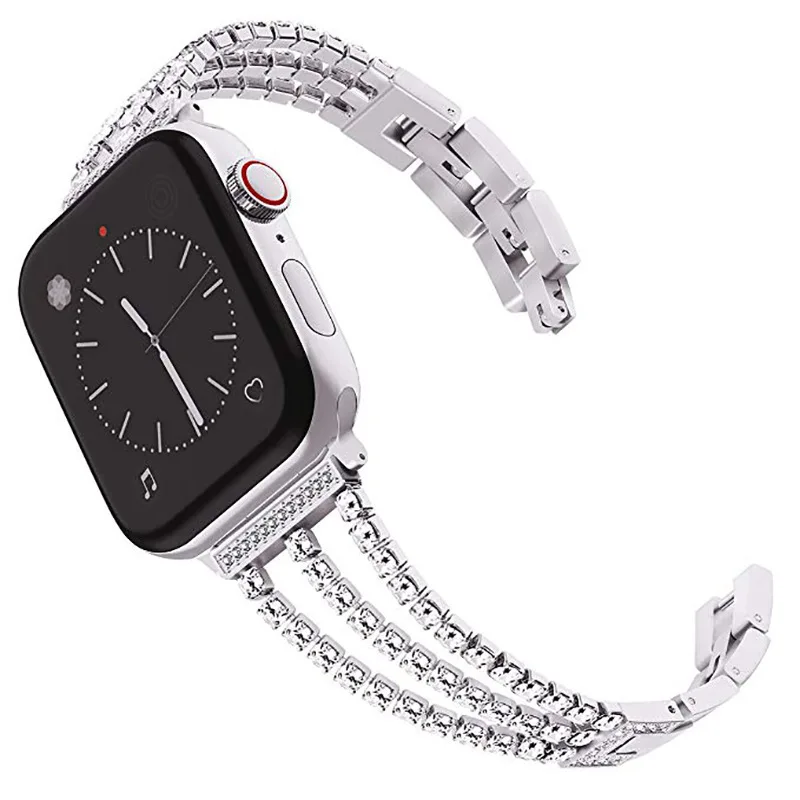 Для женщин алмаз ремешок для наручных часов для Apple Watch 38 мм, 42 мм, 40 мм 44 наручных часов IWatch серии 5/4/3/2 Нержавеющая сталь браслет ремешок для часов из нержавеющей стали