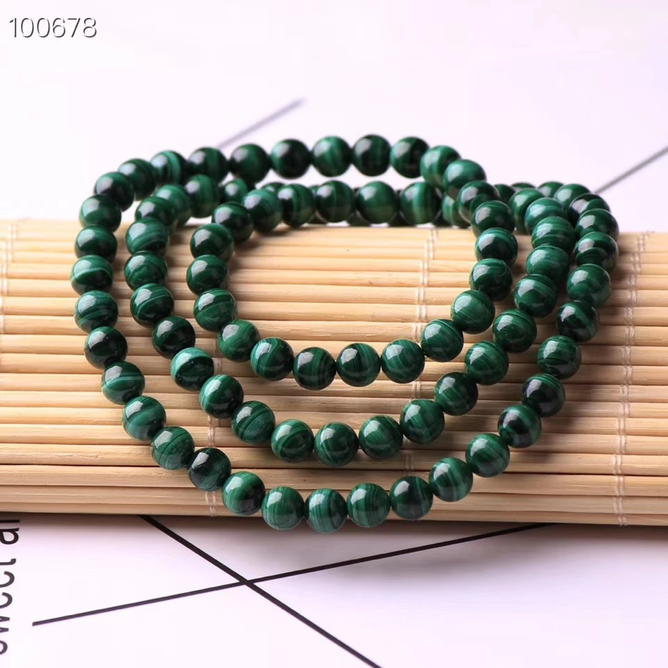 

6mm Natural Malachite Bracelet Women Men Charm Healing Stone Stretch Chrysocolla 3 Laps Round Beads Crystal Bracelet AAAAA