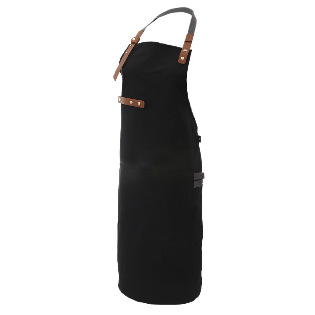 Men Women Chef Canvas Apron Bib Multi Pockets Cafe Kitchen Cooking Painting Work Apron