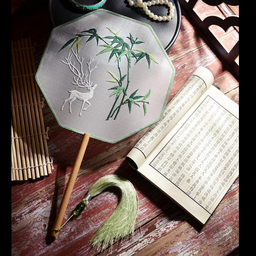 Tuan Fan Machine Ricamo Stile Cinese Dance Palace Fan Classico Hanfu Qipao Round Fan Photography Puntelli Donna Xia