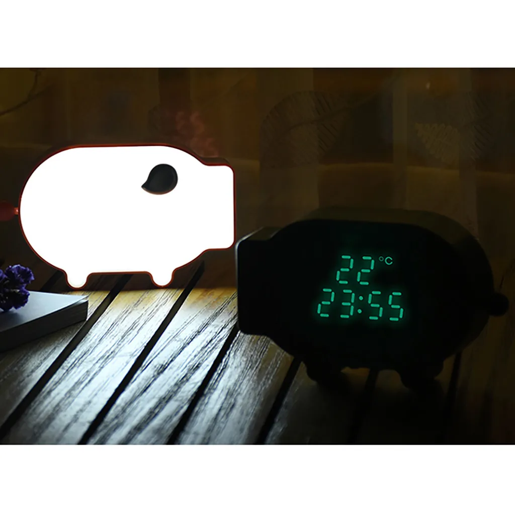 Часы повтора со Свинкой из мультфильма, USB зарядка, звук и светильник, управляемый светильник, термометр, будильник, бесконечный режим повтора