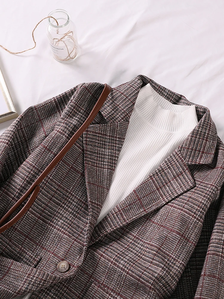 MUMUZI new plaid chic retro suit jacket female preppy style spring and autumn casual blazers england style coats