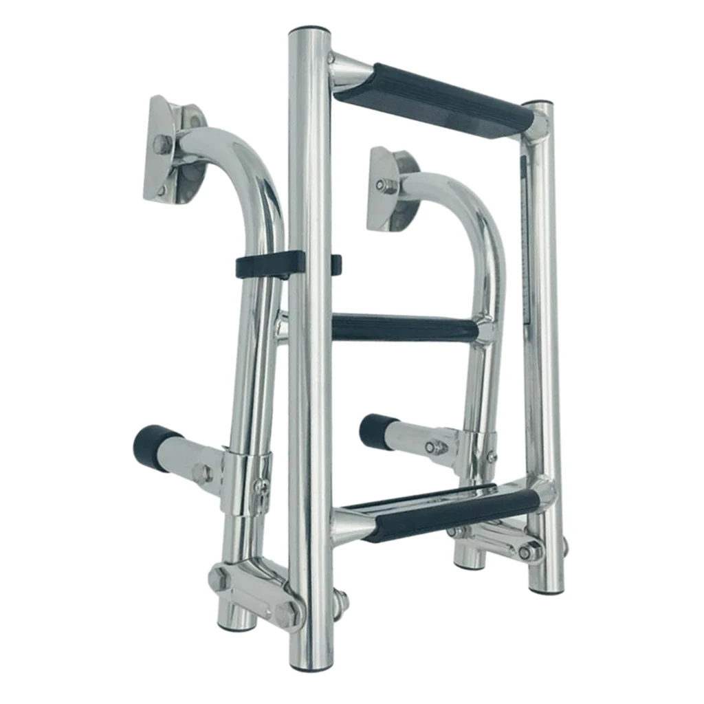 Marine Boat Stainless Steel 3 Step Telescopic Ladder - Folding Ladder for Swim Step Over Platform