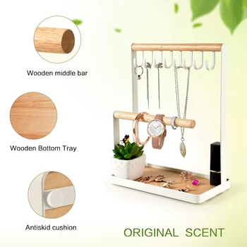 

Jewelry Stand, 3-Layer Necklace Hanging Wooden Ring Storage Box, Earrings, Necklaces, Bracelets and Watch Display Stands