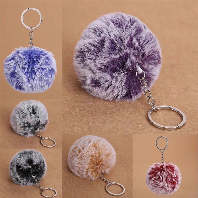 

Frost White Fur Pom Ball Keychain Women Bag Key Chains Pompon Porte Clef Pompom De Fourrure 8cm 1 Ball 2 Colors