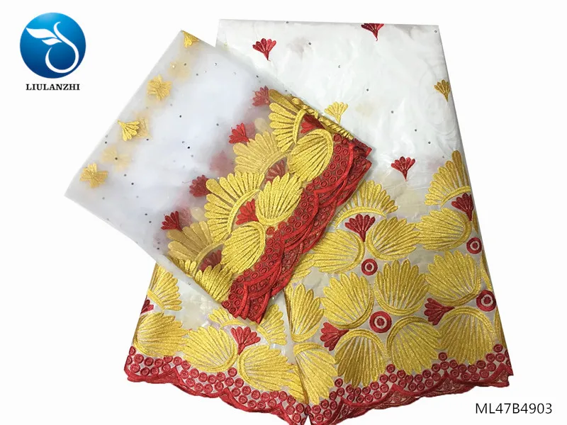 LIULANZHI белый Базен кружева ткани дизайн золото/красная вышивка хлопок Базен ткань с камнями 5+ 2 ярдов ML47B49