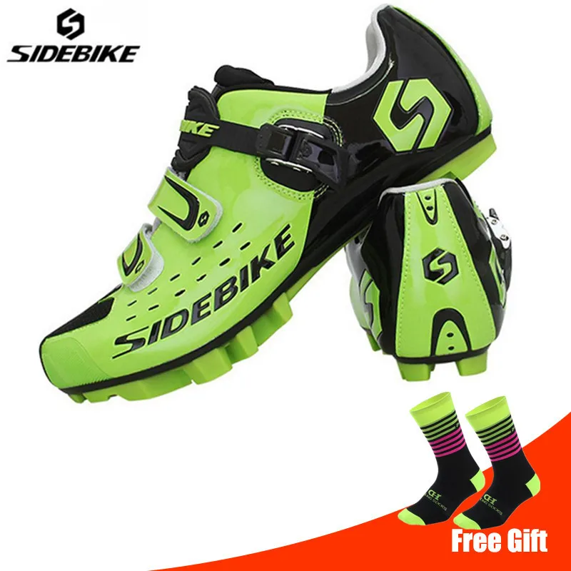 SIDEBIKE велосипедная обувь sapatilha ciclismo MTB, комплект с педалью, открытая обувь для горного велосипеда, самоблокирующаяся спортивная обувь для велоспорта - Цвет: green add socks
