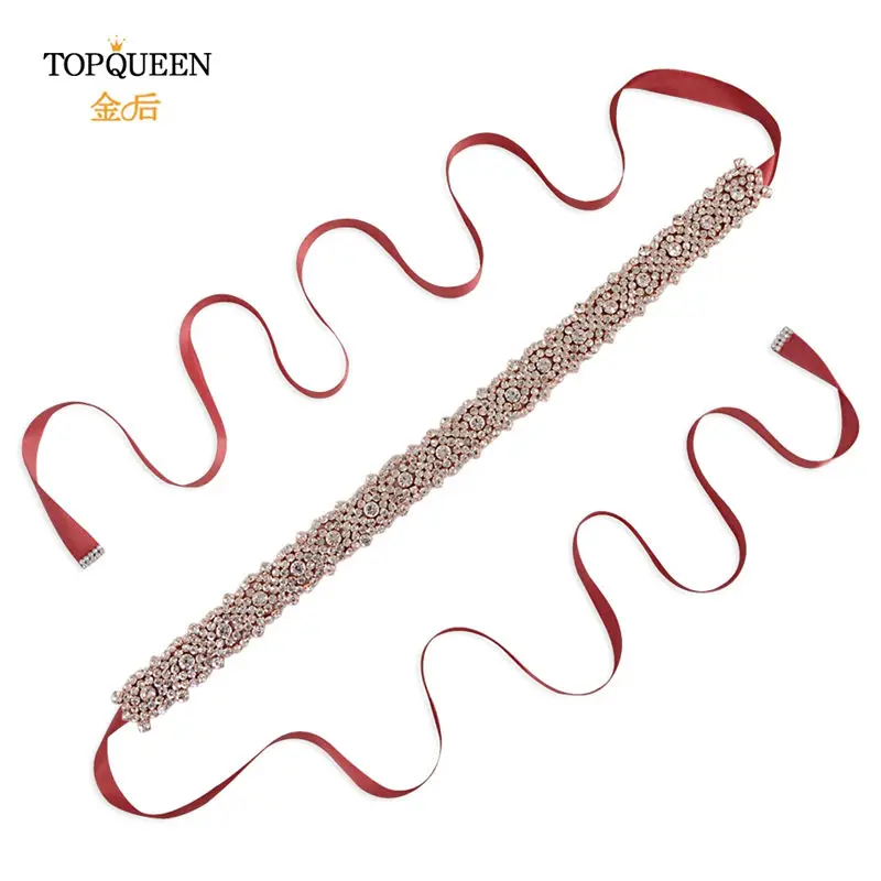 wine red TOPQUEEN S28B-RG розовое золото свадебный пояс Стразы пояс для свадебных платьев пояс с бисером ручной работы пояс подруги невесты и пояса - Цвет: wine red