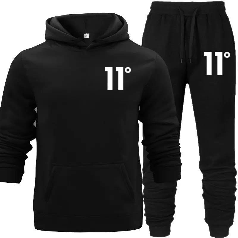 

Casual Cotton Sweatsuits Jogger Set Tracksuit for Men 2 Pieces Set Winter Autumn Warm Streetwear Long Sleeves Trump Hoodie Black
