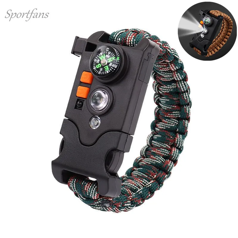 Survival Paracord Bracelet LED Flashlight Bracelet Survive Outdoor Emergency 550 Paracord 4mm Camping Hiking Rscue Hand Rope