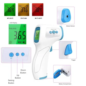 

LCD Temperature Fever Digital IR Measurement Tool Gun Forehead Non Contact Infrared Baby Thermometer for Adult with Bags Storage