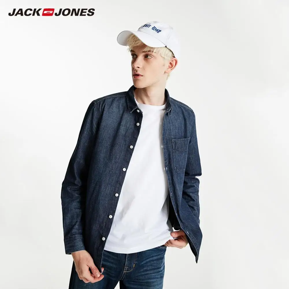 Мужская джинсовая рубашка JackJones Базовая из 100% хлопка с длинными рукавами