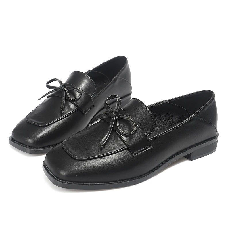 

Spring Autumn British Style with Single Shoes Female Students Lace Bow Black Brown 33-43 Large Size Women's Shoes 2020