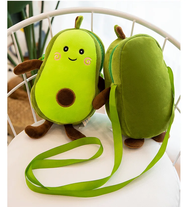 Cute Avocado Plush Toys Soft Stuffed Fruits Creative Cartoon Zipper Style Shoulder Bag for Children Kids Girls Gift Toys 9 Inch