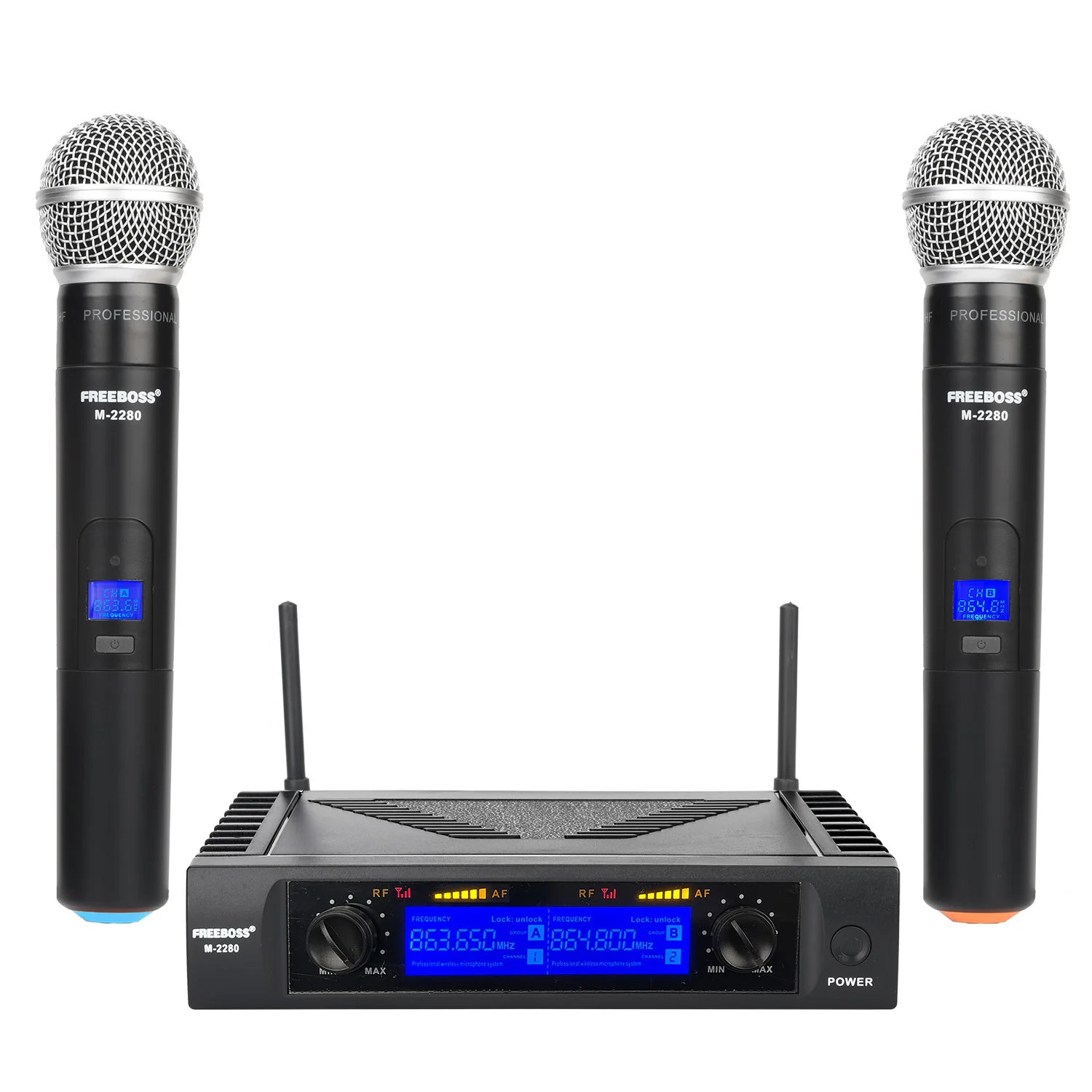 

Metal Base Wireless Microphone 2 Channels 50M Distance UHF Fixed Frequency Karaoke Mic For Churh School Family Party M-2280
