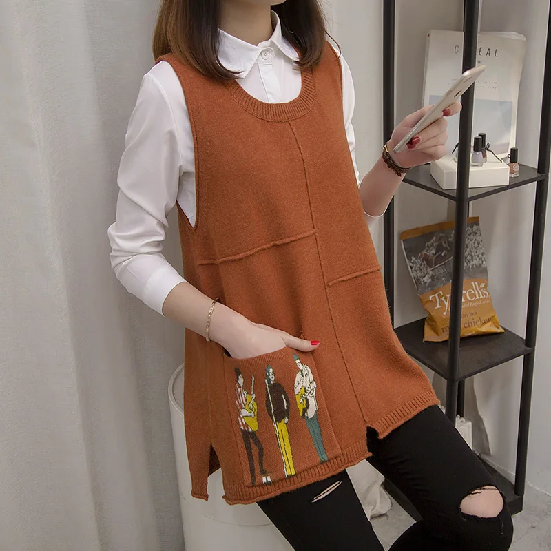 

and autumn loose Korean version waistcoat V collar shoulder wool vest sleeveless knitted sweater jacket spring dress