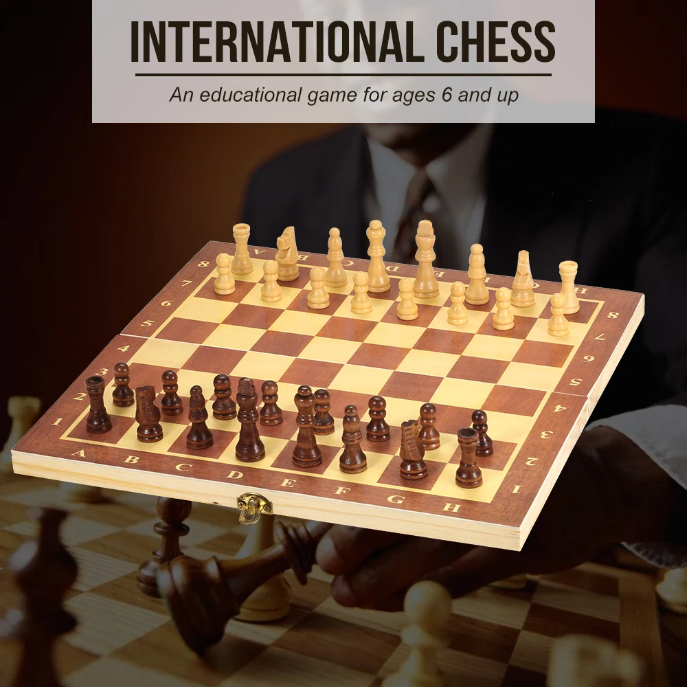 Board Game Table Games 3 in 1 Foldable Wooden Chess Board Set Travel Games Chess Backgammon Checkers Toy Chessmen Entertainment
