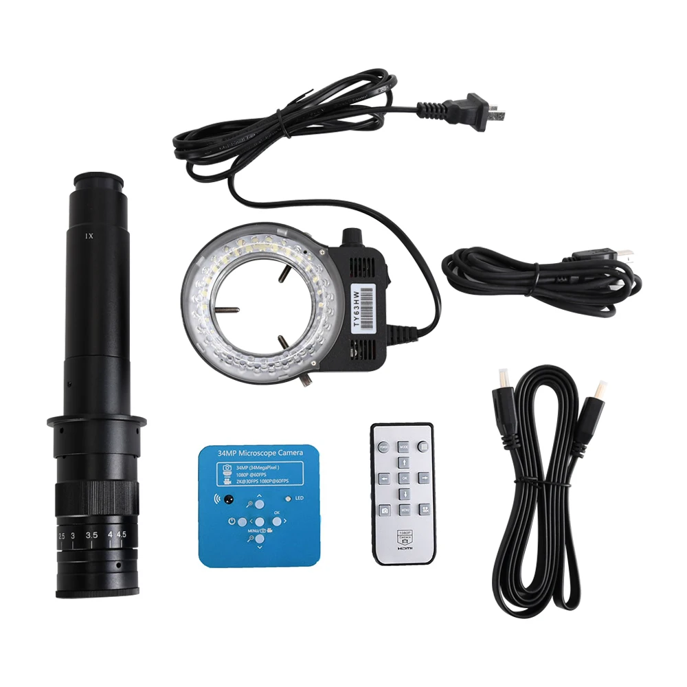 

FHD 34MP USB Industrial Electronic Digital Video Microscope Camera 130X 180X 300X C Mount Lens For Phone PCB Soldering