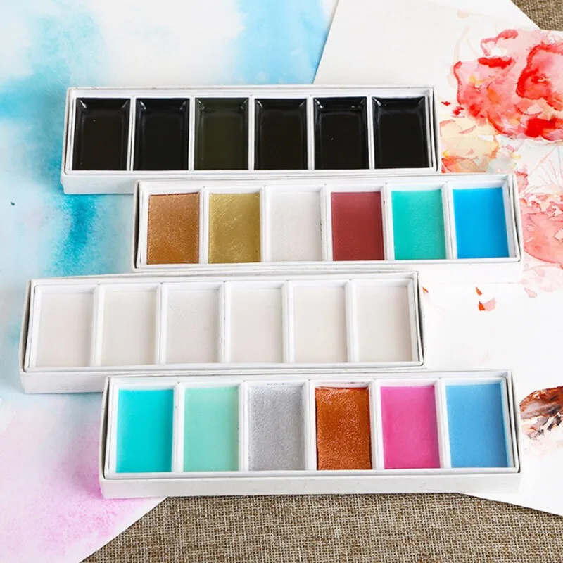 Pearlescent Watercolor Pigment Solid Metallic Aurora 6 Color Acuarelas Painting Supplies watercolor painting set watercolor paint watercolor pigment