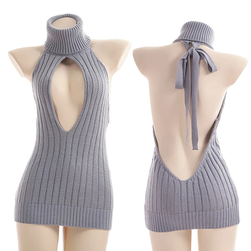 2024 Fashion Sexy Women Backless Virgin Killer Sweater Turtleneck Open Chest Hollow Knitted Pullovers Fall Sweaters 5