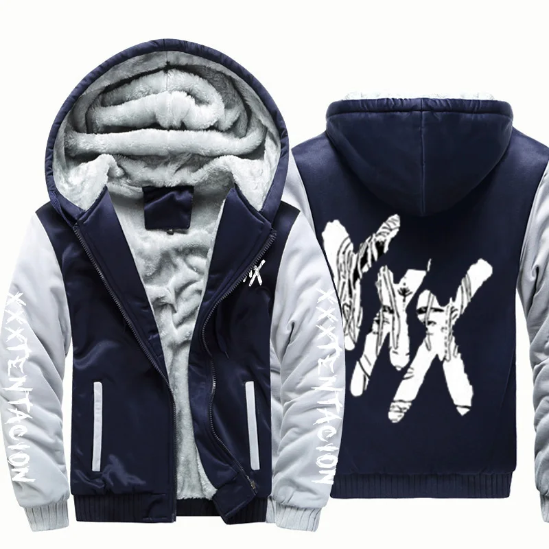 

Men's winter plus velvet thick cotton graffiti printed street jacket applique trendy holes loose hip-hop motorcycle cotton black