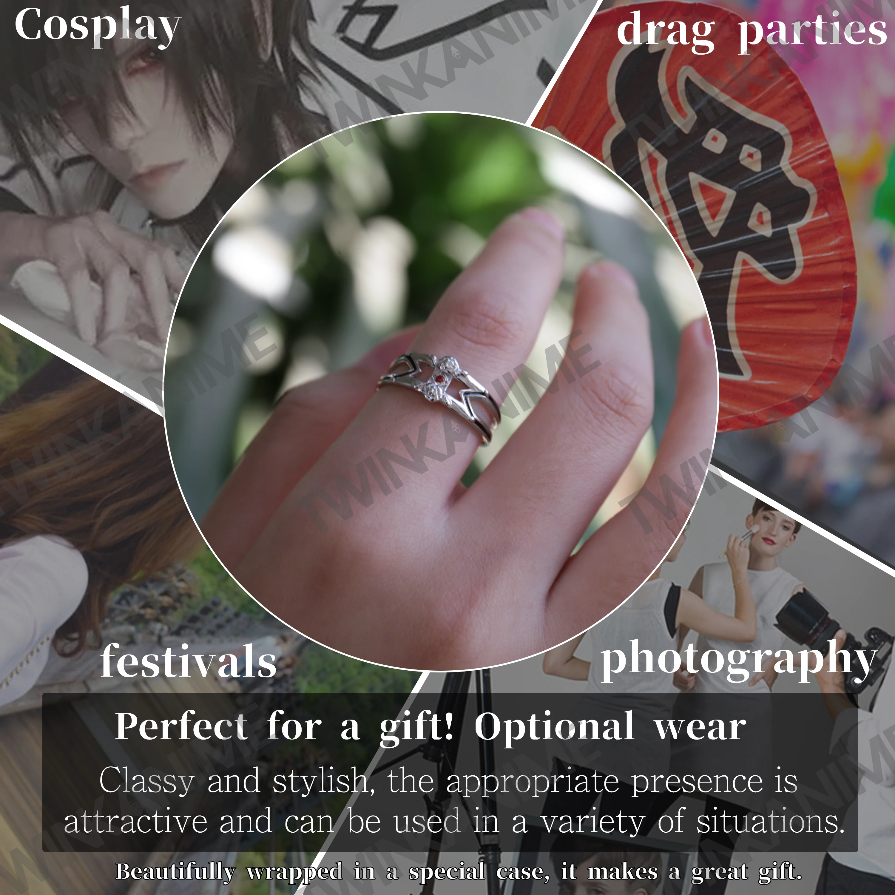 TWINKANIME S925 Sterling Silver Vampire Anime Knight Kuran Kaname Ring Adjustable About 7-9# For Men Women Holiday&Birthday Gift